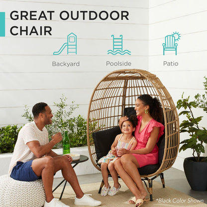 Wicker Egg Chair Oversized Indoor Outdoor Patio Lounger W/ 440Lb Capacity - Gray/Charcoal