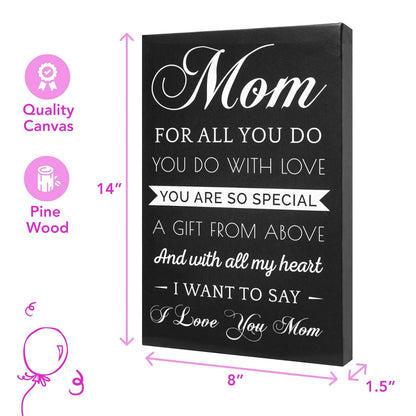 Mom Hangable Canvas - Mothers Day Gift from Daughter, Gifts for Mom Birthday Unique, Thanksgiving Day, Christmas Gift - Home Decor Present for Mom - 14 X 8 X 1.5" (Blackwhite, Canvas)